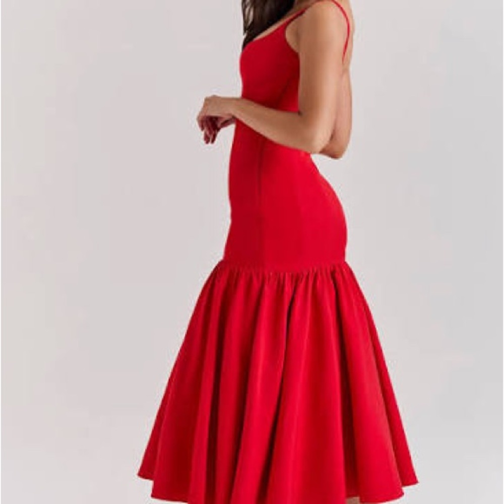 House of CB Red Scoop-Neck Midi Dress drop waist xs amore scarlet - Picture 5 of 15